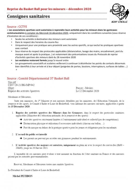 Consignes sanitaires de cembre 2020