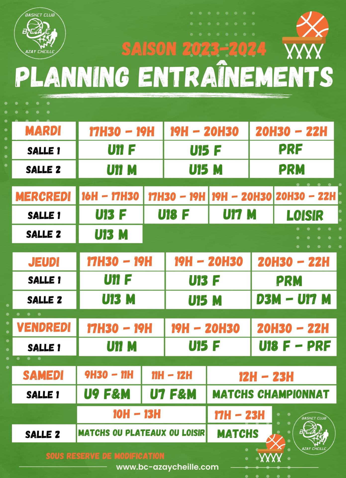 Planning entrainements 1