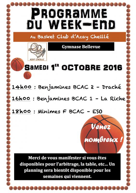 Calendrier rencontres basket
